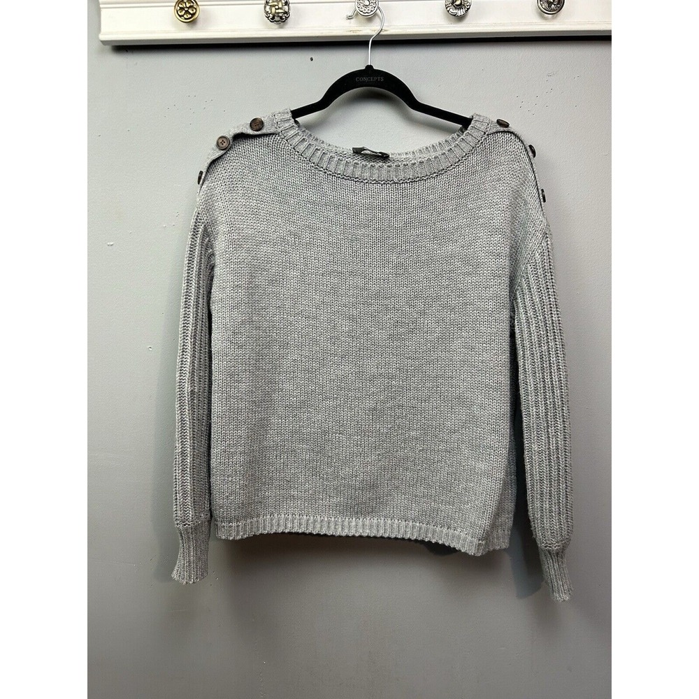 Belle by Belldini Sweater Womens L Gray Boat Neck Button Shoulder Ribbed Sleeve